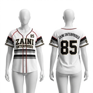 Premium 180 GSM Polyester Interlock Baseball Jersey Short Player Name Custom Sublimation Tackle Twill <b>White</b> <b>Black</b> Red Striped - Product Image 1