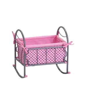 Factory Direct Sale Toys Girls Lovely Doll Furniture Pretend Games Steel Frame Floral Soft Doll Bed