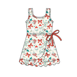 Ropa Deportiva Informal Personalizada con Estampado Floral para el 4 de Julio, Vestido de Yoga para Niñas, Pantalones Cortos con Volantes, Ropa Deportiva para Hermanas - Product Image 1