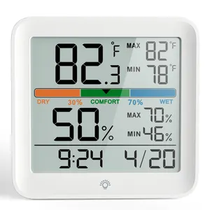 Indoor Temperatuur Vochtigheid Monitor Meter Klok Mini Lcd Digitale Thermometer Hygrometer Met Achtergrondverlichting Datum