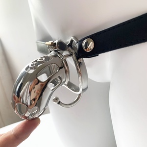 Adjustable Wearable Leather Pants Stainless Steel Chastity Lock Men's Metal Bird Cage Penis Lock Sex Toys - Product Image 4
