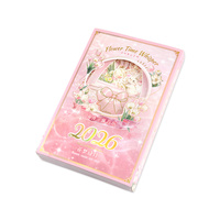 Calendrier de bureau 2026 avec panier de fleurs 3D et support en bois, planificateur mensuel esthétique et mignon, décoration de bureau, cadeau pour filles