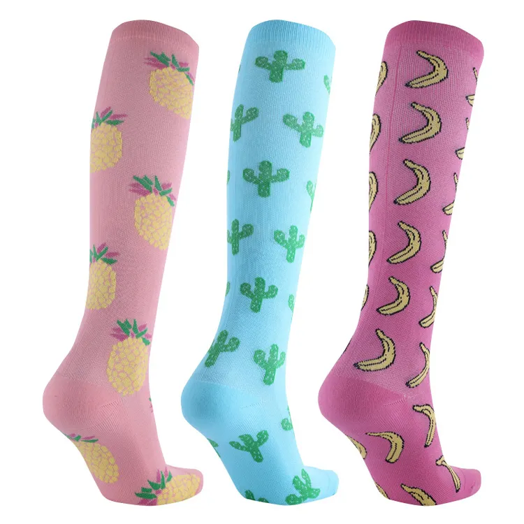 Wholesale Fashion Nylon Nurse Compression Socks 15-20 mmhg Fruit Pineapple Cozy Medical Compression Socks