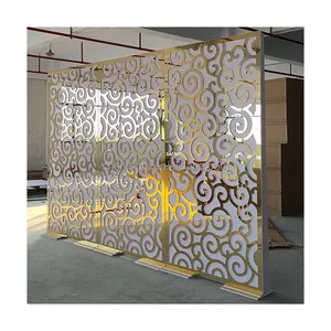 Indian Style Gold PVC+Acrylic Wedding Stage Decoration Acrylic Backdrop Wall for Event Supplies
