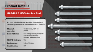 เหล็กยึด <span class=keywords><strong>HILTI</strong></span> HAS-U 8.8 HDG สำหรับยึดด้วยสารเคมีแบบฉีดและแบบแคปซูล ขนาด 18 มม. สกรูยึดสารเคมี/สกรูเคมี ขนาด M16-M24 - Product Image 2