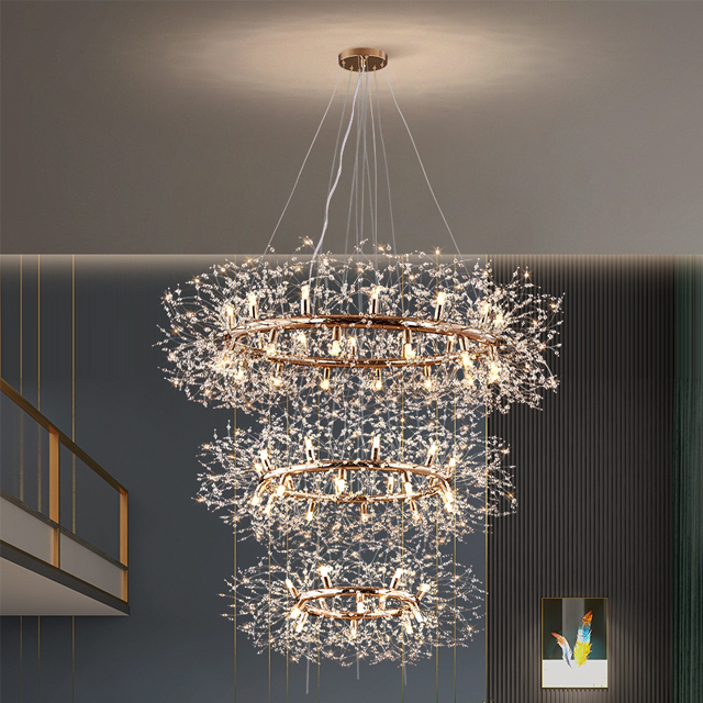Crystal Chandelier Nordic Dandelion Villa Light Luxury Bedroom Dining Room Living Room Hotel Apartment Stair Lighting