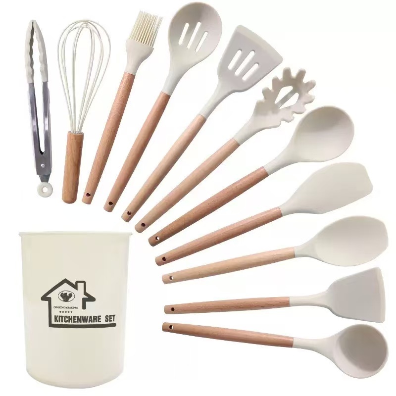 12-Piece Modern Kitchenware Set Silicone Cooking Tools with Plastic Bamboo Wooden Handles Includes Forks and Spoons · image 6