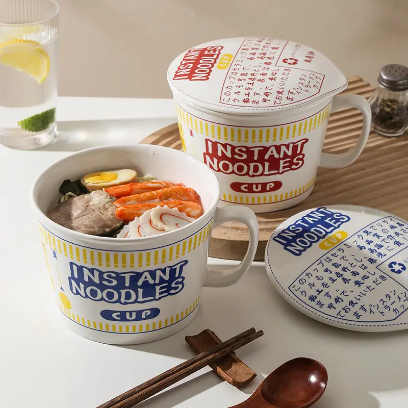 Gaya Korea Tampan Keramik Set Makan Malam Mangkuk Mie Mangkuk Sup Sarapan Set Peralatan Makan Dapur Set