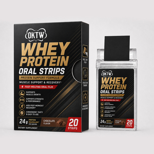 OKTW Whey Protein, bandes orales à dissolution rapide, saveur chocolat, croissance musculaire, récupération après l'entraînement, 20 bandes - Product Image 1