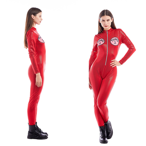 Costumes Onesie pour dames sexy combinaisons combinaison rouge à manches longues salopette à fermeture éclair avant barboteuses combinaison moulante une pièce - Product Image 5