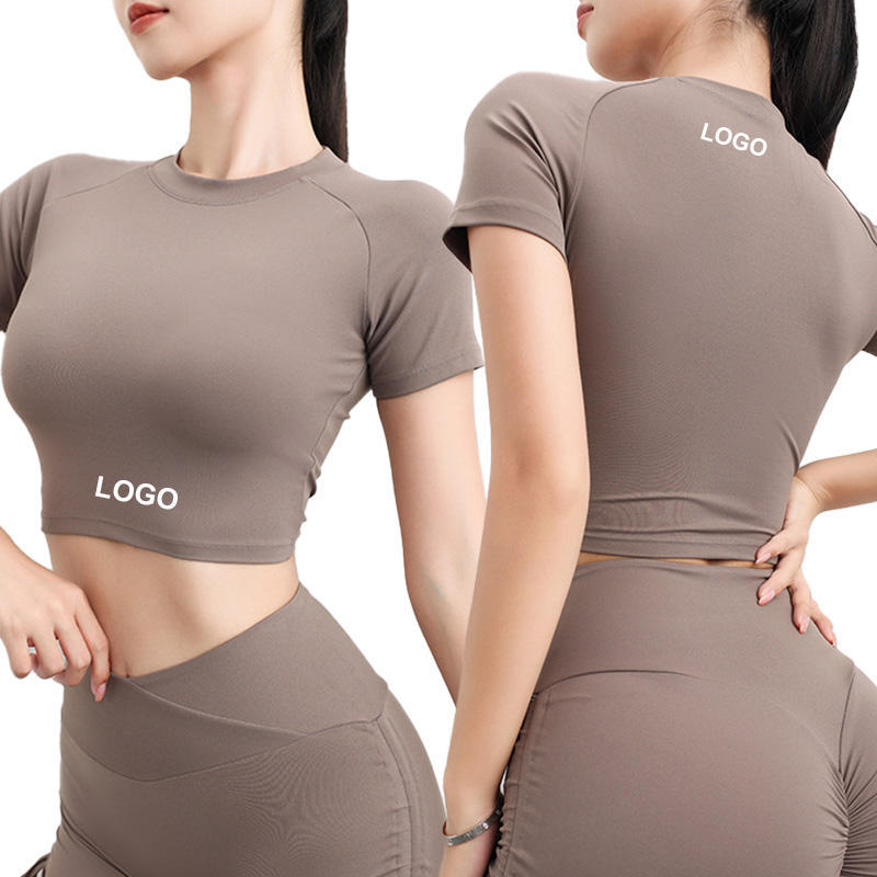 Women Slim Fit Short Sleeve Sports T Shirts Workout Yoga Crop Tops Round Neck Active Wear Gym Fitness T Shirt for Women