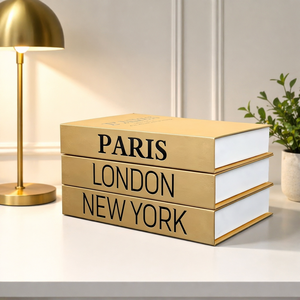 Livre décoratif imitation feuille d'or avec rangement dissimulé, motif nature morte urbaine, forme rectangulaire, décoration intérieure écologique - Product Image 6