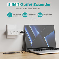 Aşırı Gerilim Koruyuculu Priz Uzatıcısı 3 AC Çoklu Priz USB-A USB-C 5 1 3 Pinli Topraklı Fiş ABS Şarj İstasyonu