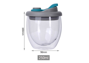 Logo personnalisé Tasse en verre à double paroi à haute teneur en borosilicate résistant à la chaleur et à isolation épaissie transparente avec couvercle en silicone - Product Image 3
