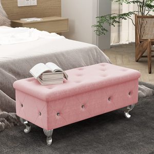 Banco Otomano de Almacenamiento Tapizado en Cuero de Lujo de 37.4 Pulgadas, Banco con Reposapiés Acolchado <span class=keywords><strong>y</strong></span> Bisagra de Seguridad <span class=keywords><strong>para</strong></span> Sala de Estar o Dormitorio - Rosa - Product Image 3