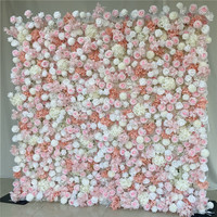 Mur de fleurs artificielles en soie décoratif enroulable V06 Rose Luxe 3D 5D 2,4m x 2,4m pour mariage, maison, salon