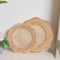 Plateau concave en rotin tressé, inspiré du lotus, style nordique créatif et durable, plateau de rangement pour salon et salle à manger, design 33 cm