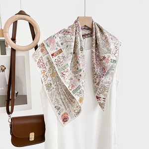 Pañuelo de Seda Cuadrado con Diseño de Cine, 65cm, de Seda de Morera Estampada, para Mujer, Estilo de Viaje a la Moda Verano 2026 - Product Image 1
