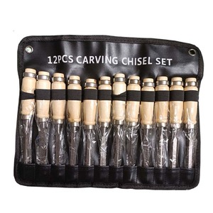 12Pcs Woodworking Carving Chisel Set Metric Round Shank Straight Tip Carpentry Tools - Product Image 1