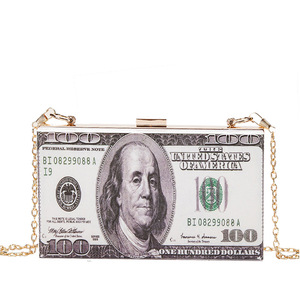 Bolso de Mano Transparente de Acrílico con Diseño de Billetes de Cien Dólares, Estilo Europeo Americano, <span class=keywords><strong>Moda</strong></span> de Verano, Pequeño y Cuadrado, Tipo Clutch para la Noche - Product Image 1