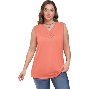 FOXA Débardeur sans manches pour femme, col en V, boutonné, coupe ample, respirant, en coton tricoté, hauts d'été tendance - Product Image 4