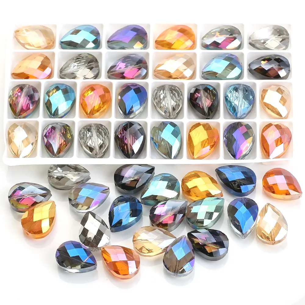 ZHB بيع بالجملة حبات الزجاج قطرة 13X18MM لديي سحر الألوان المعدنية الكريستال الكمثرى شكل قطرات الخرز فضفاض لصنع المجوهرات