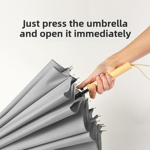 Parapluie littéraire semi-automatique à 16 os Long manche droit en bois Parapluie renforcé avec logo personnalisé couleur unie publicité - Product Image 5