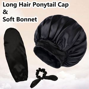 Grands bonnets de nuit longs doux doublés de satin pour tresses, bonnets larges, chouchous, foulards élastiques pour cheveux, cadeau promotionnel - Product Image 4