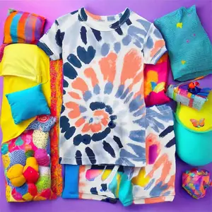 신상품 최신 스타일 2pcs 프린트 타이 염색 T 셔츠와 반바지 세트 어린이 여름 착용 소녀 아동복 세트