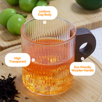 Mug à thé en verre borosilicate 3.3 de 250 ml, avec poignée en bois, soufflé à la main, design luxueux, résistant à la chaleur, transparent, passe au lave-vaisselle