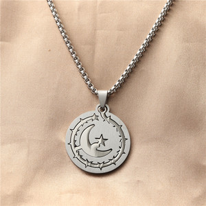 Collar con colgante de luna y estrella de acero inoxidable yunique para hombre, diseño geométrico, estilo Punk Retro, cadena de 3,0x60cm - Product Image 1