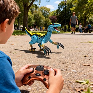 Dinosaurio de Plástico a Control Remoto para Niños, 2.4GHz, Electrónico, RC, Velociraptor, Ojos 3D, Cabeza Móvil, Sonidos Rugientes, Listo para Usar - Product Image 2
