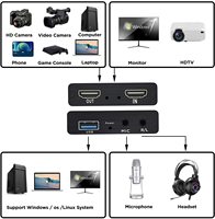 Convertidor de tarjeta de captura de vídeo, USB 2,0, HDMI, 1080P, HDMI, 4K, HDMI a USB 2,0, bucle de salida, Audio y vídeo para ordenador