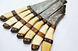 Juego de Cuchillos de Cocina de Acero de Damasco Hechos a Mano, 7 Piezas, con Mango de Hueso de Camello y Madera - Product Image 4