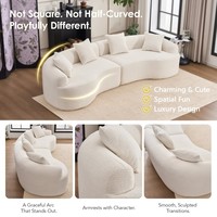 Canapé modulaire sectionnel incurvé sans structure, blanc, haute densité, convertible, pour salon, appartement, en chenille
