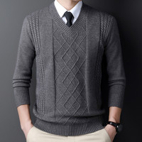 Pull en laine épais à col en V zippé pour homme, collection automne-hiver, tricot jacquard décontracté grande taille, durable et très élastique