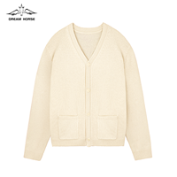 AiNear Großhandel Benutzerdefiniertes Logo Design OEM & ODM Hochwertige Langarm V-Ausschnitt Knopfleiste Beige Herren Weicher Woll-Strick Cardigan Pullover