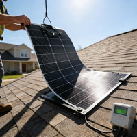 Panel Solar Flexible Negro de Alta Eficiencia de 150w 200w 300w, Módulo Fotovoltaico HPBC de Contacto Trasero para Embarcaciones, Remolques, Cabañas, Caravanas, Automóviles