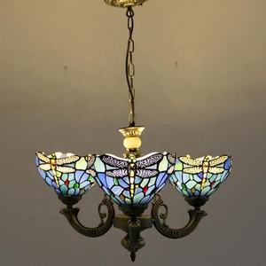 LongHuiJing Tiffany Chandelier 3 <b>Lights</b> Stained Glass Chandeliers <b>Lighting</b> Fixtures Antique Style Ceiling Hanging Lamps - Product Image 5