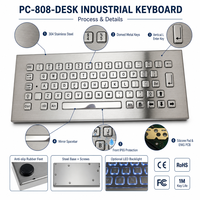 Clavier de bureau industriel en acier inoxydable étanche IP65 personnalisé PC-808-DESK, 65 touches USB PS/2 pour machine CNC, kiosque