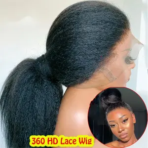 Wig Lurus Yaki 360 Lace Frontal HD Wig Rambut Manusia Wig Lurus Keriting Renda Penuh Rambut Manusia Depan Rambut Brasil