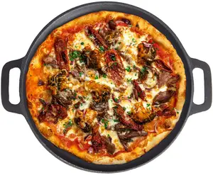 Wajan Pizza Besi Cor untuk Pembuat Pizza Profesional; Enamel Hitam Matt, Diameter 30 Cm X 2.5 Cm