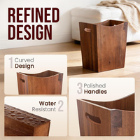 Cubo de Basura de Madera Maciza Resistente al Agua con Asas, Cubo de Basura Delgado con Borde Superior Curvo para Oficina, Hogar y Baño
