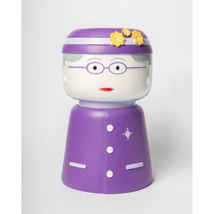 Jarrón de Flores Decorativo de Cerámica con Figura de Reina, Color Morado con Flores Amarillas - Product Image 1