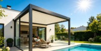 Pergola bioclimatique en aluminium à lames orientables murales pour terrasse et jardin