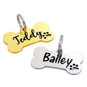 Etiquetas de Identificación para Mascotas de Acero Inoxidable Qingqian, Forma de Hueso, Grabadas con Nombre, Personalizadas con Diseño de Huella de Pata para Perros y Gatos - Product Image 1
