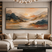 Peinture à l'huile abstraite de paysage avec couteau à palette, texture or, vallée montagneuse, sur toile, pour salon