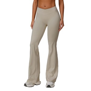 Fabricant-Fournisseur de vêtements de sport actifs, leggings de yoga évasés à taille haute, élastiques, rehausseurs de hanches, personnalisés, solides, légers, pour la salle de sport - Product Image 1