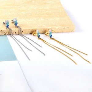 Pendientes de Acero Inoxidable con Colgante de Estrella y Corazón, Resistentes al Agua, con Borlas Largas de Zirconia y Arcilla Polimérica para Mujer - Product Image 4