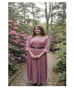 Vestido de Terciopelo Ecológico con Cintura Natural para Mujer, Cinturón a Juego, Tela Suave, Mangas Largas, Diseño Casual para Eventos Nocturnos y Fiestas, Color Sólido - Product Image 1